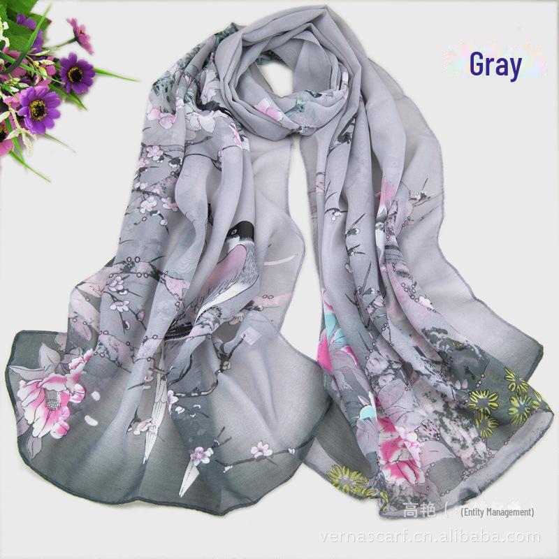 Шелковый шифоновый шарф «Сорока» на весну и лето — длинный, женственный дизайн