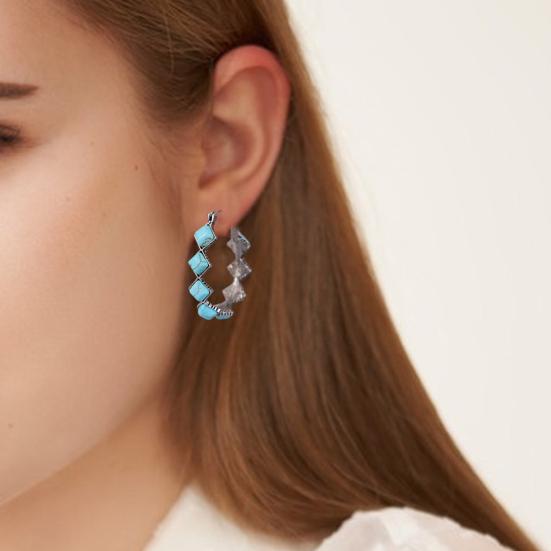 1 пара женских серег преувеличенной U-образной формы, натуральный камень, этнический стиль, богемный ромб, эффектные серьги из искусственной бирюзы, модные украшения