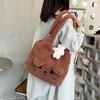 2025 Plush Teddy Bear Shoulder Bag: Cute Ears, Large Capacity, Winter Trend, Lazy Style Handbag for Women