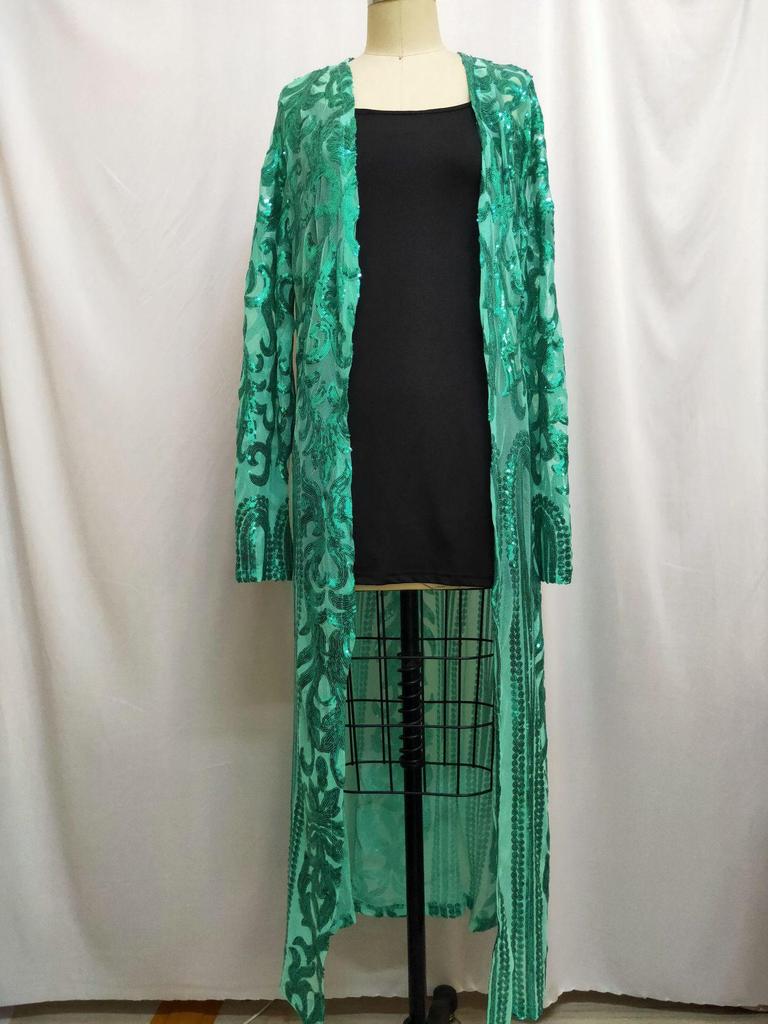 Европейский и американский кардиган с длинным рукавом, из сетки с пайетками и бисером