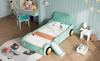 Bed, Car Bed with Slide and Staircase, Mountable Left/Right, Upholstered Bed in Teal, Play Bed with Fall Protection for Children's Room, 90x200 cm