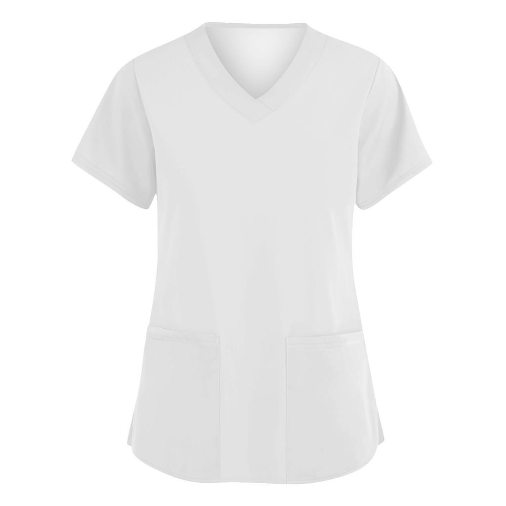 Women's Fashion V-neck Short Sleeve Workwear With Pockets Printed Tops