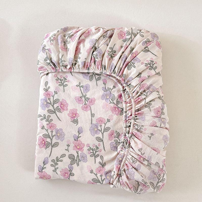 Простыня Ins в корейском стиле с фиолетовым цветочным узором, покрывало из стираного хлопка, защитный чехол для матраса от пыли, противоскользящая кровать