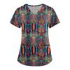 Women's Cute Printed Work Clothes V-neck Double Layer Pockets Basic Short Sleeve Top Pullover Valentines