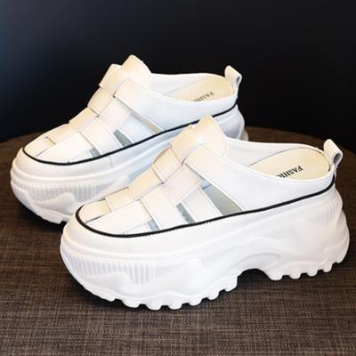 Сандалии на платформе, женские туфли, увеличивающие рост, тапочки, женские летние, наружные, новые, из коровьей кожи, дышащие сандалии с сумкой на щиколотку