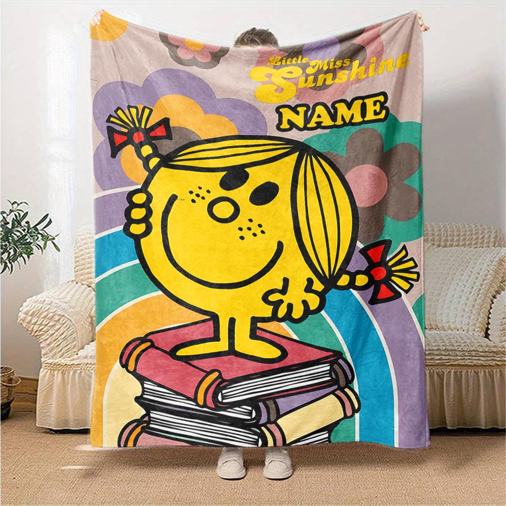 Custom Name Mr. Men and Little Miss Theme Printed Blanket - Perfect for Couch, Bed, Travel & Outdoor Use | Machine Washable, Cozy & Durable.