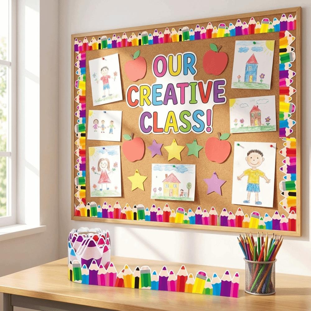 Colorful Pencil Shape Blackboard Stickers Copperplate Paper Decorative Border Tape  School