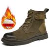 Модные мужские высококачественные рабочие ботинки, брендовые ковбойские сапоги с толстой подошвой, высокие нескользящие теплые повседневные ботинки, кожаные ботинки со шнуровкой и круглым носком