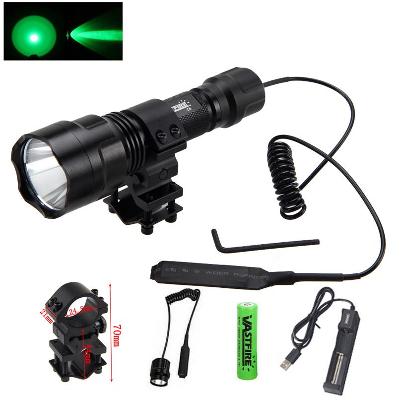 2500LM 500-800M Range LED Tactical Hunting Flashlight Portable Torch Outdoor Waterproof Lantern+18650+USB Charger +Switch