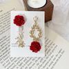 Temperament For Girls Korean Dangle Earrings Red Rose Flower Women Stud Earrings Drop Earrings