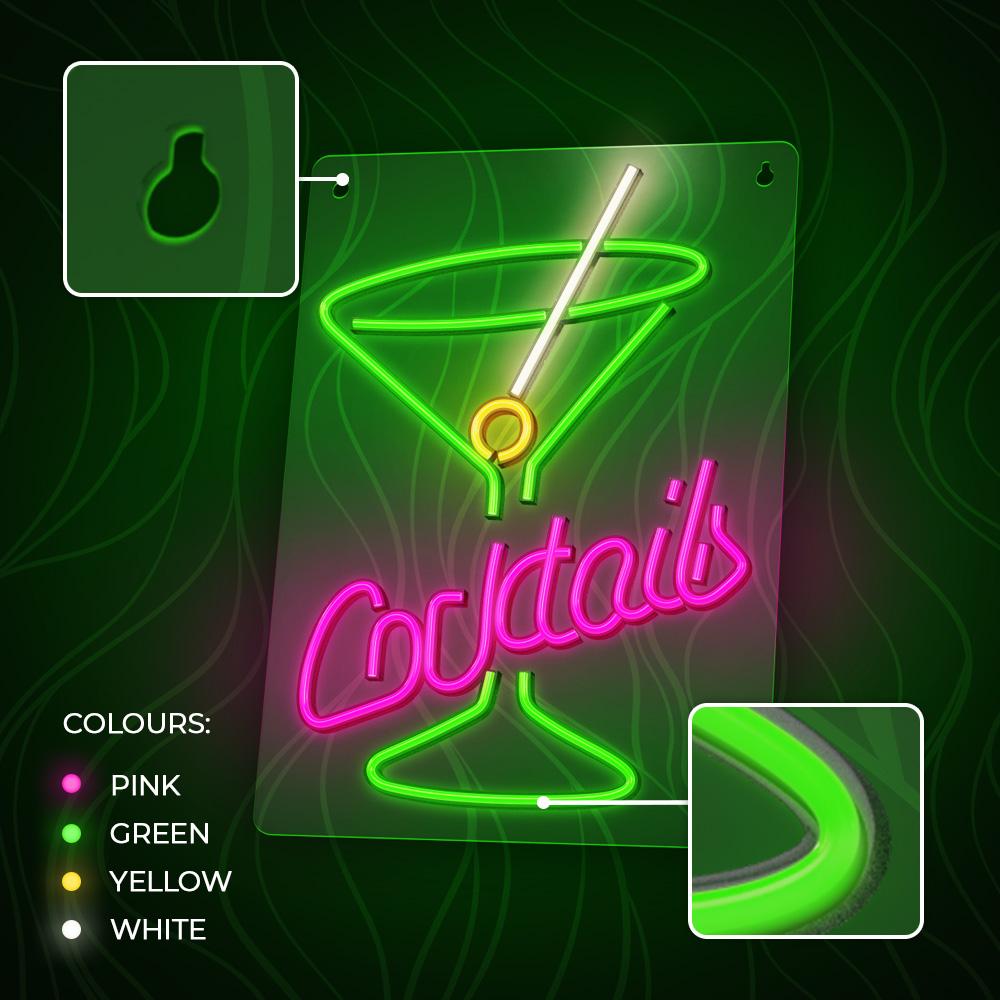Neon Plexi Led Cocktails Róż Zielony Fpne02X Forever Light