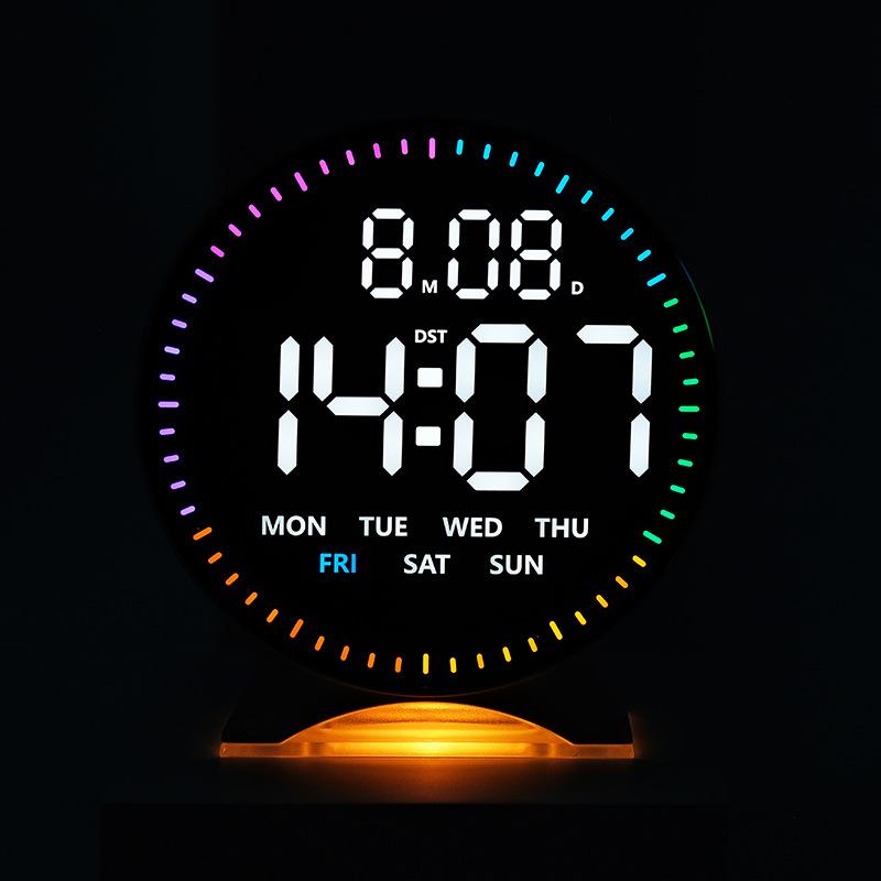 LED Digital Alarm Clock Week Date Second Hand Display Brightness Adjustable 2 Alarms Table Ambient Light 12/24H Electronic Clock