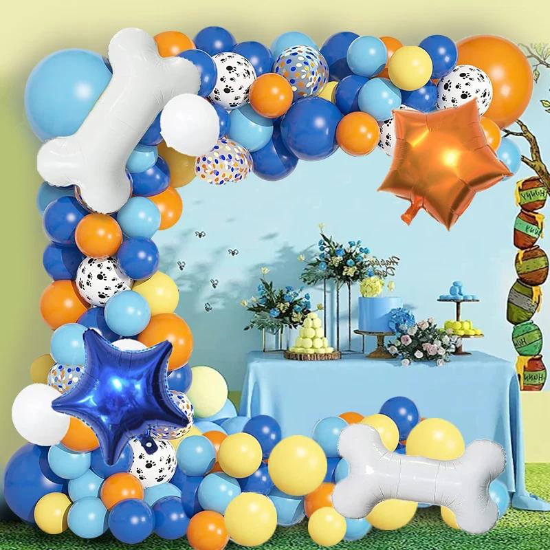 118 Pcs Paw Patrol Balloon Arch Set Large Dog Bone Blue Foil Balloons in Blue and White Latex Balloons for Birthday Decoration