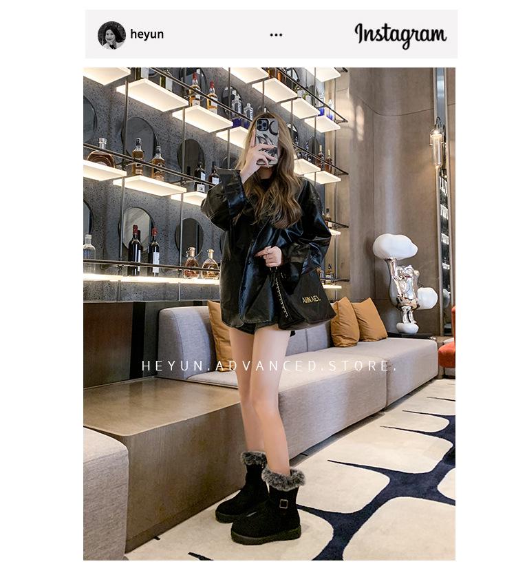 Женские зимние сапоги из замши и меха в стиле ретро 2024 года: Мягкий, нескользящий, короткий, на бархатной подкладке, плотный теплый хлопок.