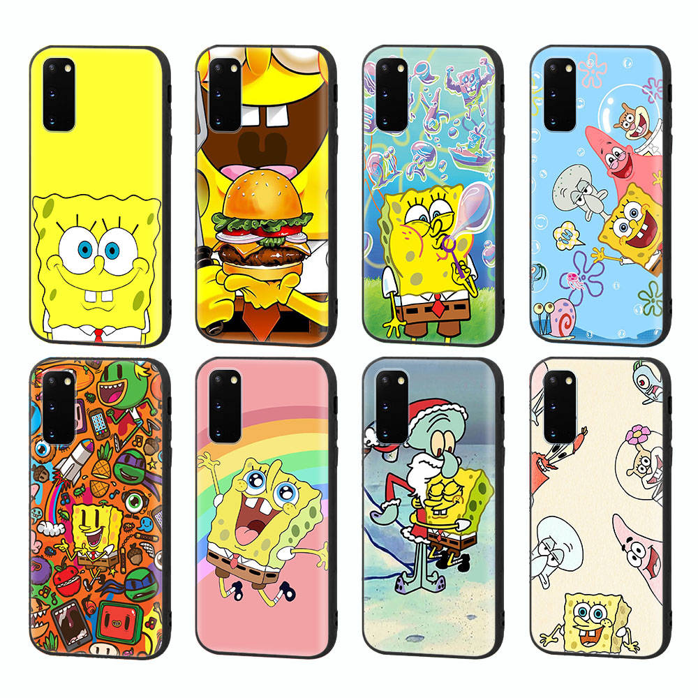 PB8 SpongeBob Cartoon Black Sofe Case for Samsung Note 20 Lite S24 Ultra S23 A03 A05 A06 A11 A71 A15 A16 A13 A24 A25 A33 A52 A53 A50 M55 M35 Plus