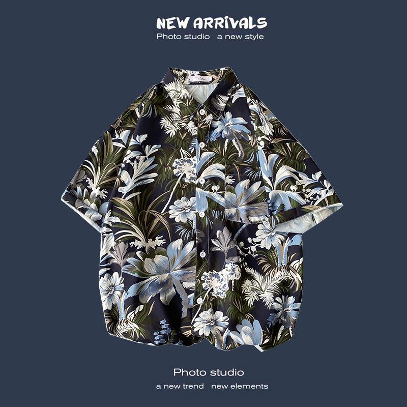 Летняя корейская ретро-цветочная свободная рубашка для пары - модный мужской топ с коротким рукавом