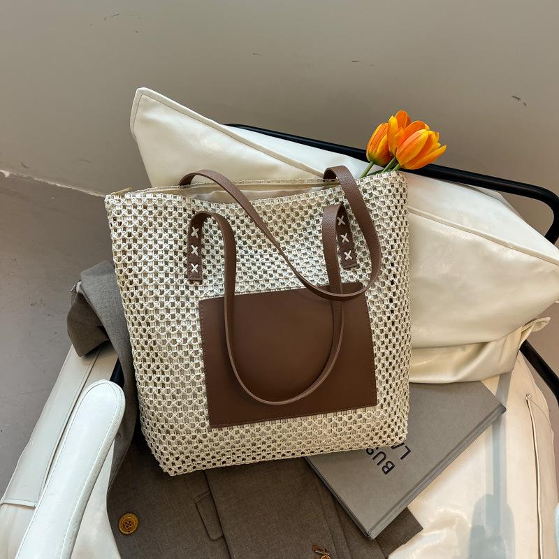 Повседневная соломенная сумка большой вместимости женская 2025 новая пляжная сумка для отпуска на море модная плетеная сумка-тоут через плечо