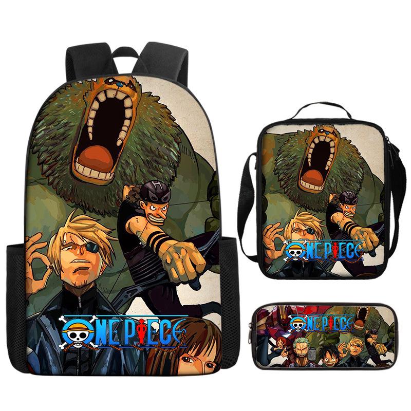 One Piece One Piece Backpack Primary And Secondary School Schoolbag Voyager King Backpack Cartoon Schoolbag Three-Piece Set