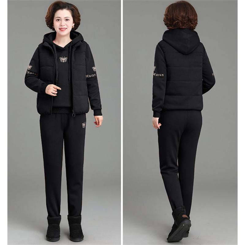 Women's Winter Thickened Leisure Suit Hooded Long-sleeved Sleeveless Vest + Warm Pants Two-piece Set