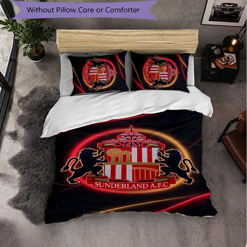 Sunderland Football 3 Piece Bedding Set Soft Duvet Cover Set with Pillowcases Printed Bedroom Decor Set for Home