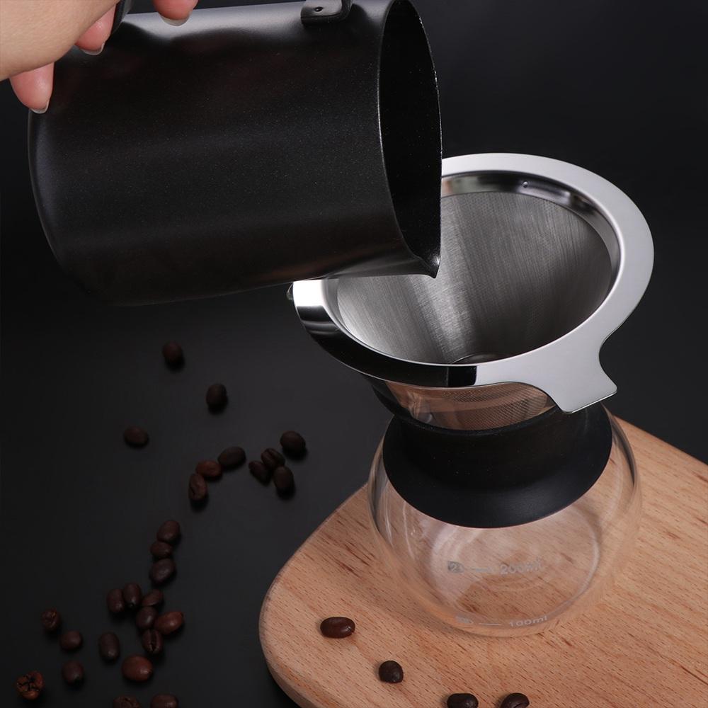 Reusable Drip Coffee Brewer Stainless Steel Glass Carafe Pot Unbreakable Conical Filter  Camping