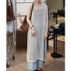 Fashion Sleeveless Knitted Thin Women Cover Up O-neck Casual Loose Dress Hollow Out Split Blouse Solid Color Elegant Summer Tops Long Shirts