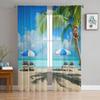 Chairs And Palm Trees On The Beach Sheer Curtains For Bedroom Living Room Tulle Curtains For Kitchen Window Voile Curtains