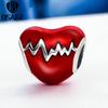 Бусины из сплава BISAER Love Heart с ЭКГ и красной эмалью подходят к браслетам-подвескам