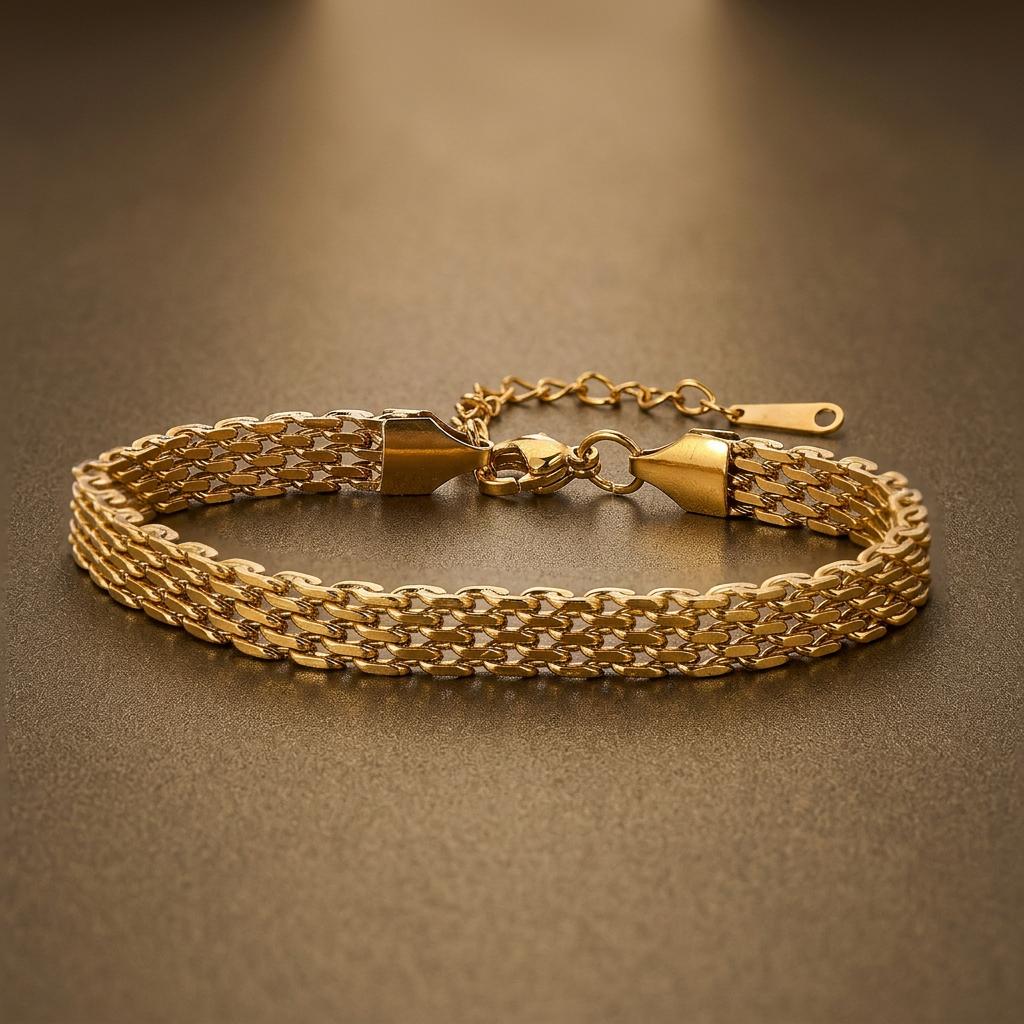 18K Gold Plated Stainless Steel Braided Bracelet Unisex Lightweight Luxury Style for Business and Casual Occasions