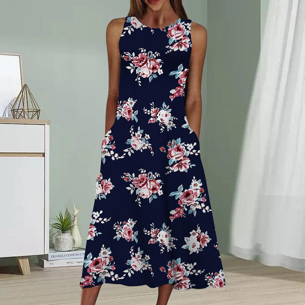 Summer Fashion Sexy Sleeveless Dress Soft Casual 3D Wild Flower Print Dress Sleeveless Sling Dress