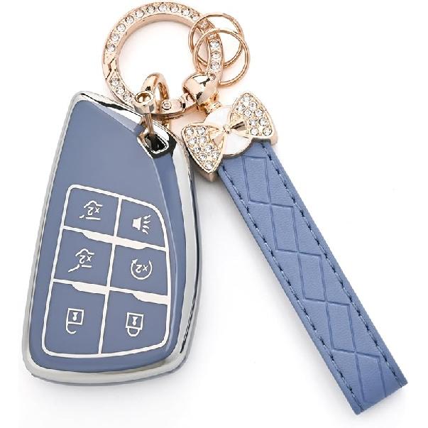 For Chevy Key Fob Cover - Soft TPU Protection Case With Keychain For -2025 Chevy Suburban Tahoe GMC Yukon Denali Silverado Buick Enclave Smart Remote