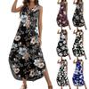 Женский 2024 летний повседневный свободный сарафан длинное платье с цветочным принтом без рукавов с v-образным вырезом и разрезом футболка платья макси