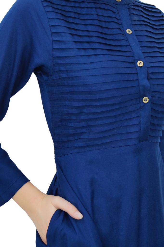 Bimba Women's Long Sleeve Maxi Mandarin Collar Plain Jilbab Dress With