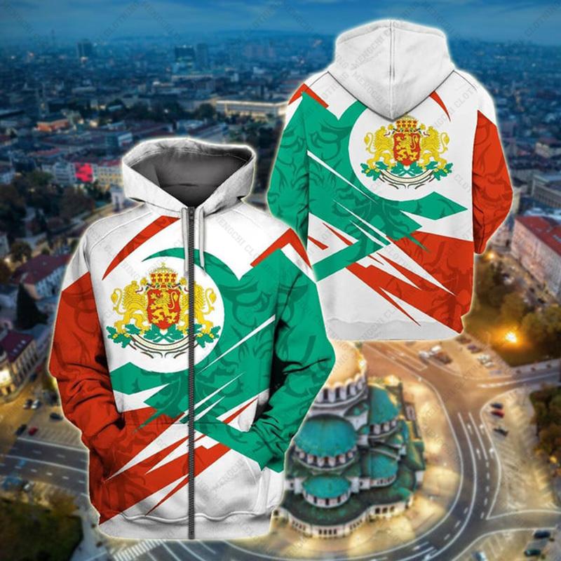 Имя Болгарии Эмблема молнии Толстовки Свободные унисекс оверсайз толстовки Зимняя повседневная уличная одежда Топ Пуловер