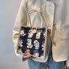 Сумка-ланч-бокс с рисунком для женщин, льняная сумка-тоут для выхода в свет, прочная сумка для хранения косметики на лето, холщовая сумка для покупок в руке