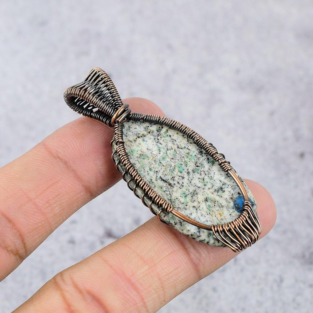 Tree Of Life K2 Azurite Pendant, 999 Copper Wire Wrapped Gemstone Jewelry, Handmade Pendant, For Thanksgiving