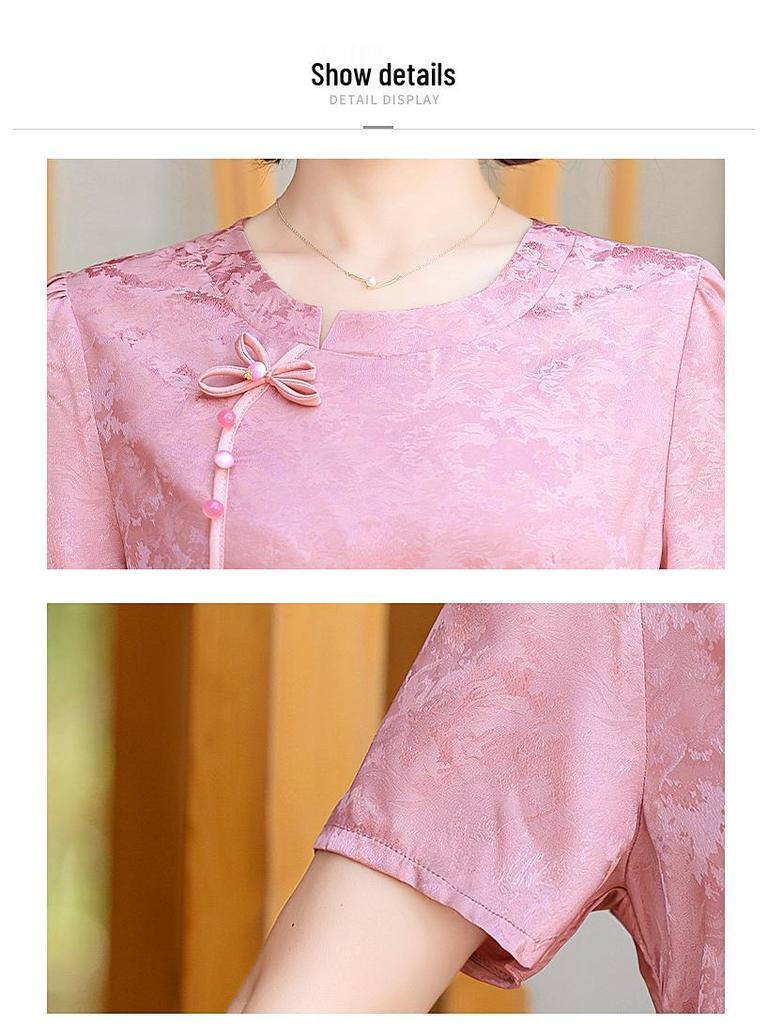 Элегантное летнее платье нового стиля 2025 года для женщин среднего и пожилого возраста: Имитация двухкомпонентного китайского дизайна