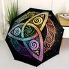 1pc Triquetra Cosmic Automatic Open/Close Folding Umbrella - 8-Rib Sturdy Compact Travel Umbrella with Vibrant Swirl Design, L