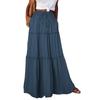 Women's Fashion Solid Color Elastic Waist Skirt Loose Casual High Waist Tie Long Skirt