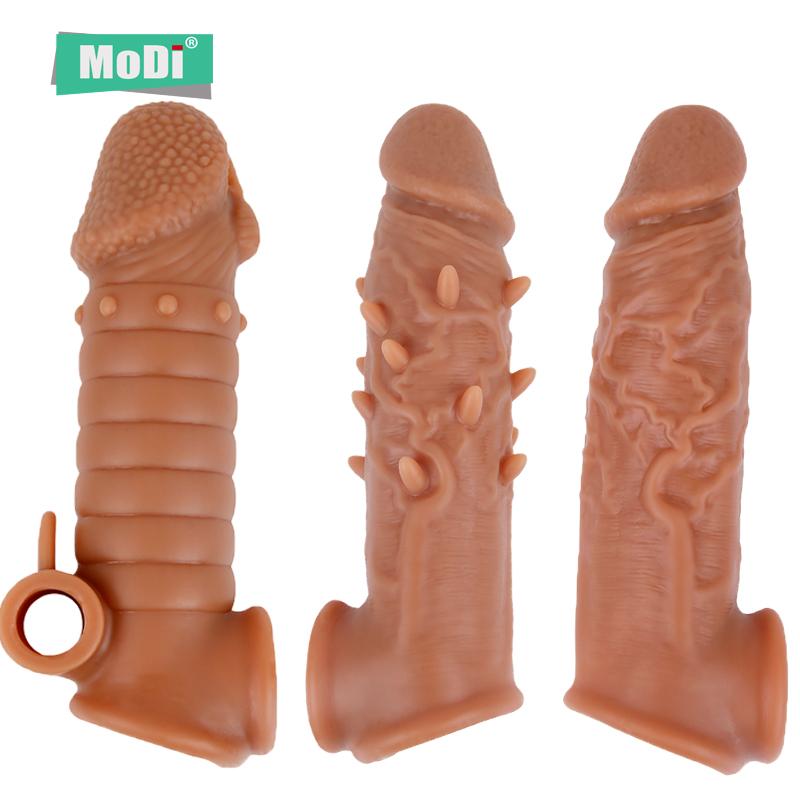 Realistic Condoms For Men Reusable Penis Sleeve For Male Extender Dildo Enhancer Enlargement Condom Male Cock Sex Toys