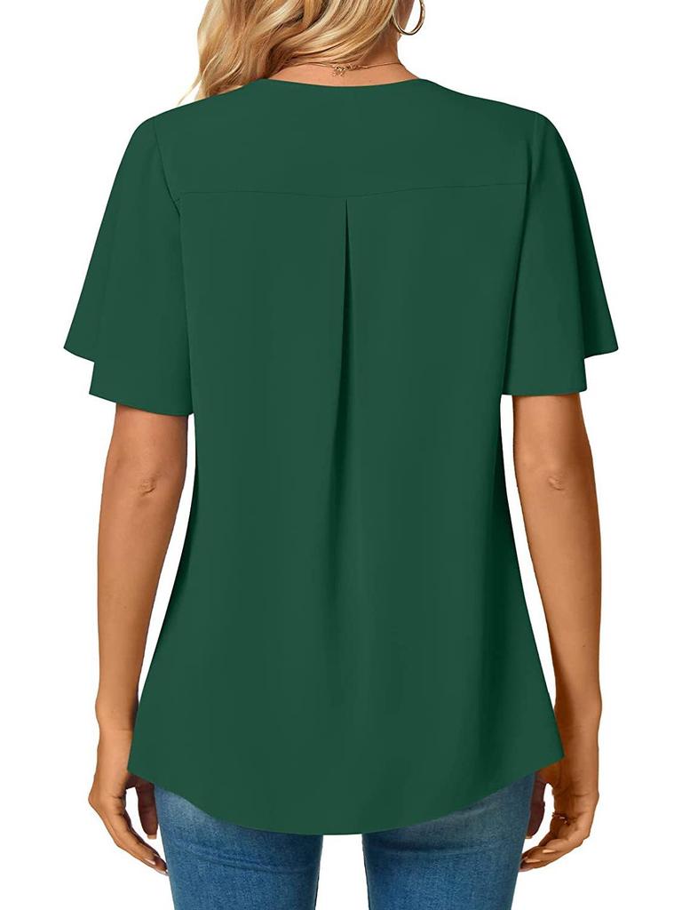 Летняя женская рубашка 2023 года с V-образным вырезом и рукавами-лепестками