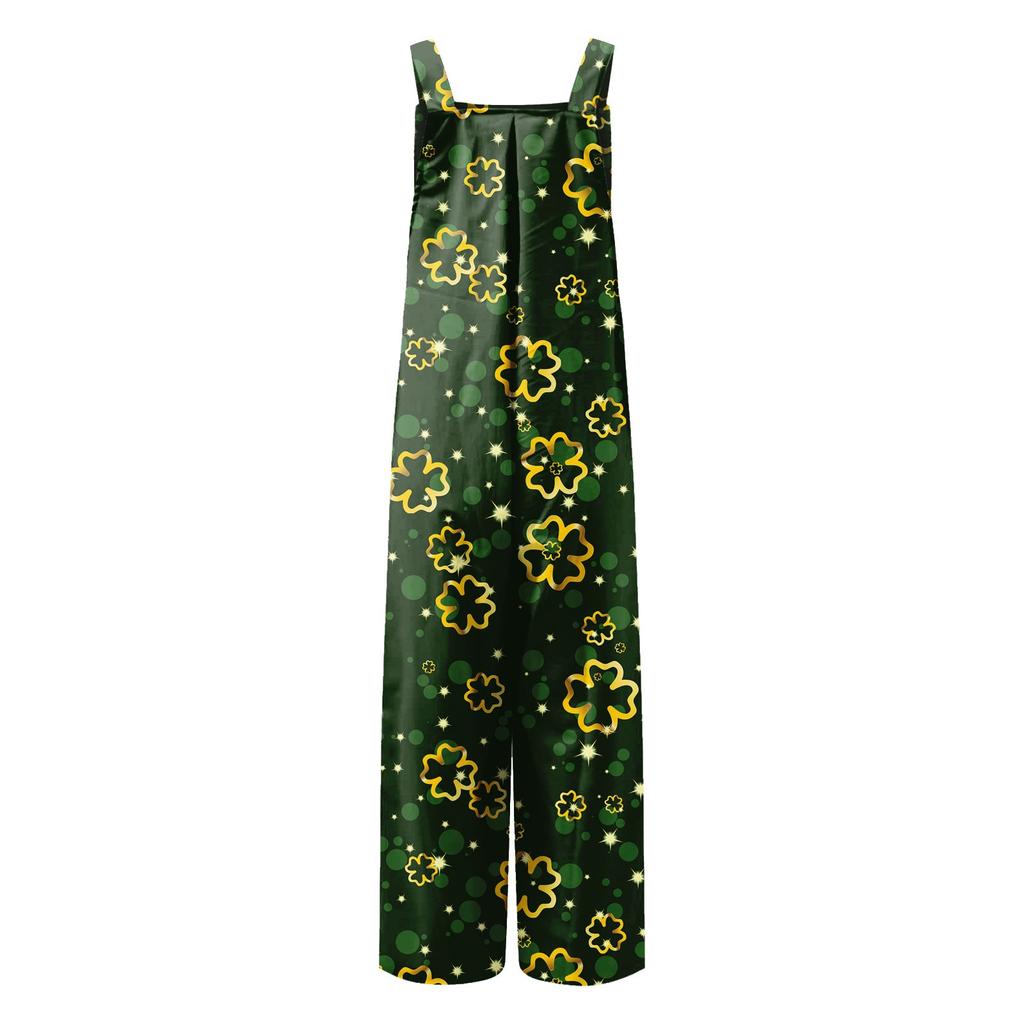 Широкие комбинезоны для женщин, повседневные свободные комбинезоны без рукавов St. Длинный комбинезон с карманами и принтом на пуговицах ко Дню Святого Патрика
