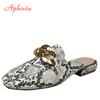 Aphixta Summer New Chain Women Snake Prints Slides Square Toe Shoes Classic Gold Buckle Rope Slippers Footwear Plus Big Size 43