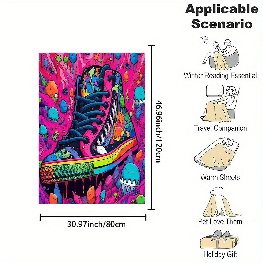 Urban Graffiti Sneaker Print Blanket Reversible Flannel Throw for Streetwear Lovers AllSeason Comfort Edgy Style