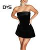 Women Evening Dress Off Shoulder Bandeau Backless Sleeveless Slim Waist A-line Mini Dress Prom Party Banquet Short Dress