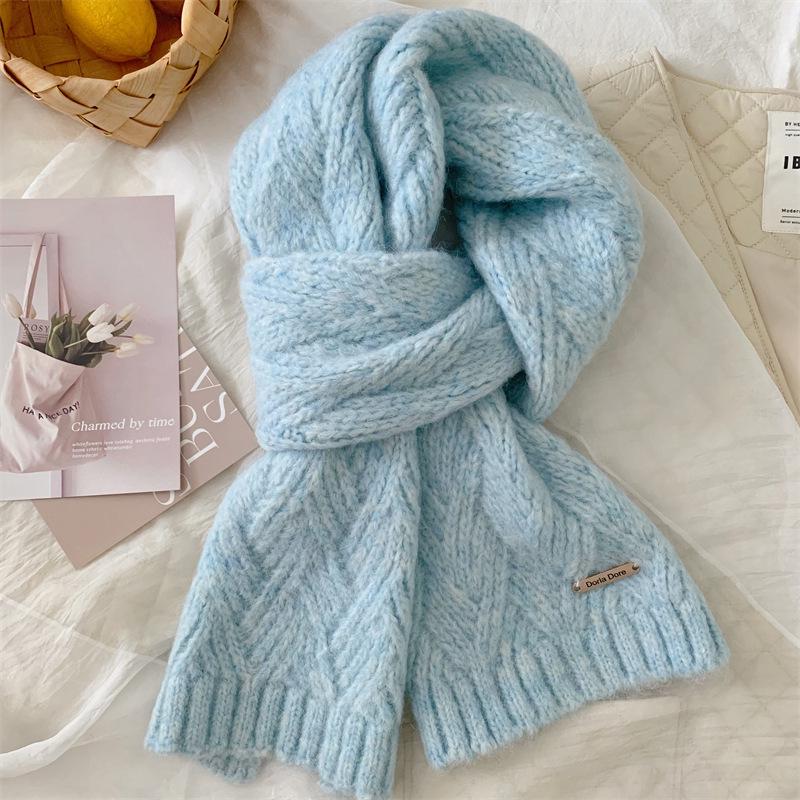 Korean-style Wool Knitted Scarf for Women, 2024 Autumn/Winter, Thick & Warm