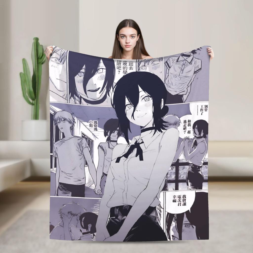 Anime Chainsaw Reze Super Warm Blanket Travel Plush Bedding Throws Novelty Couch Chair Flannel Bedspread Sofa Bed Cover