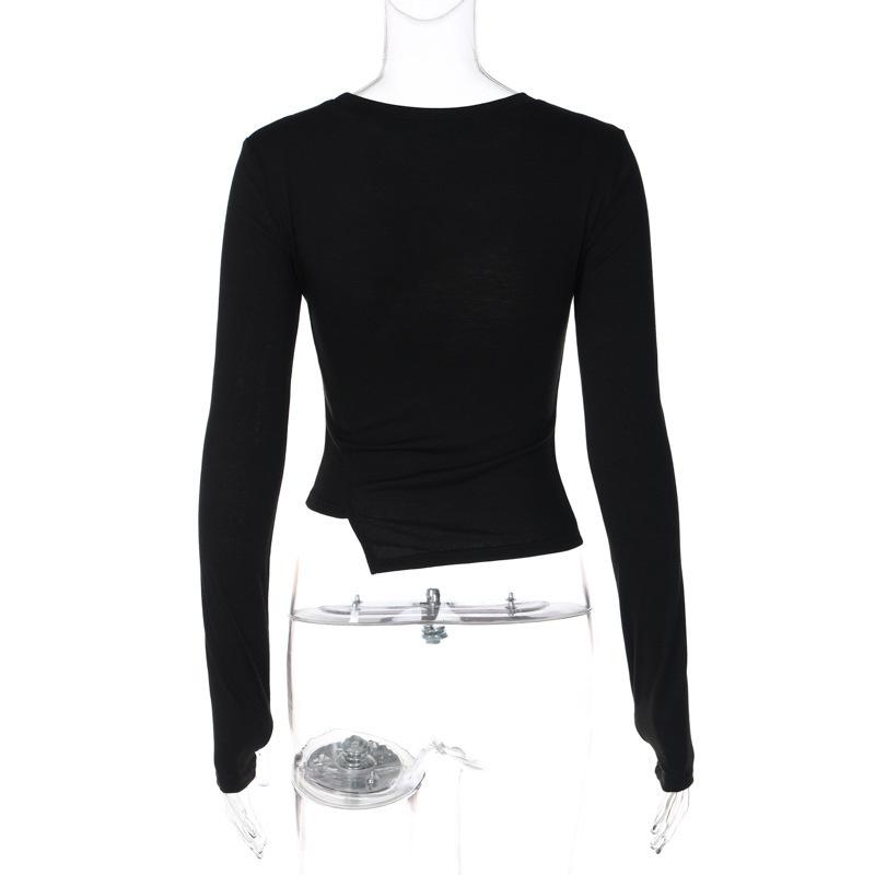 Y2K Retro Women's Exposed Navel Harajuku Abstract Printed Long Sleeved T-shirt Gothic Personalized Irregular Top