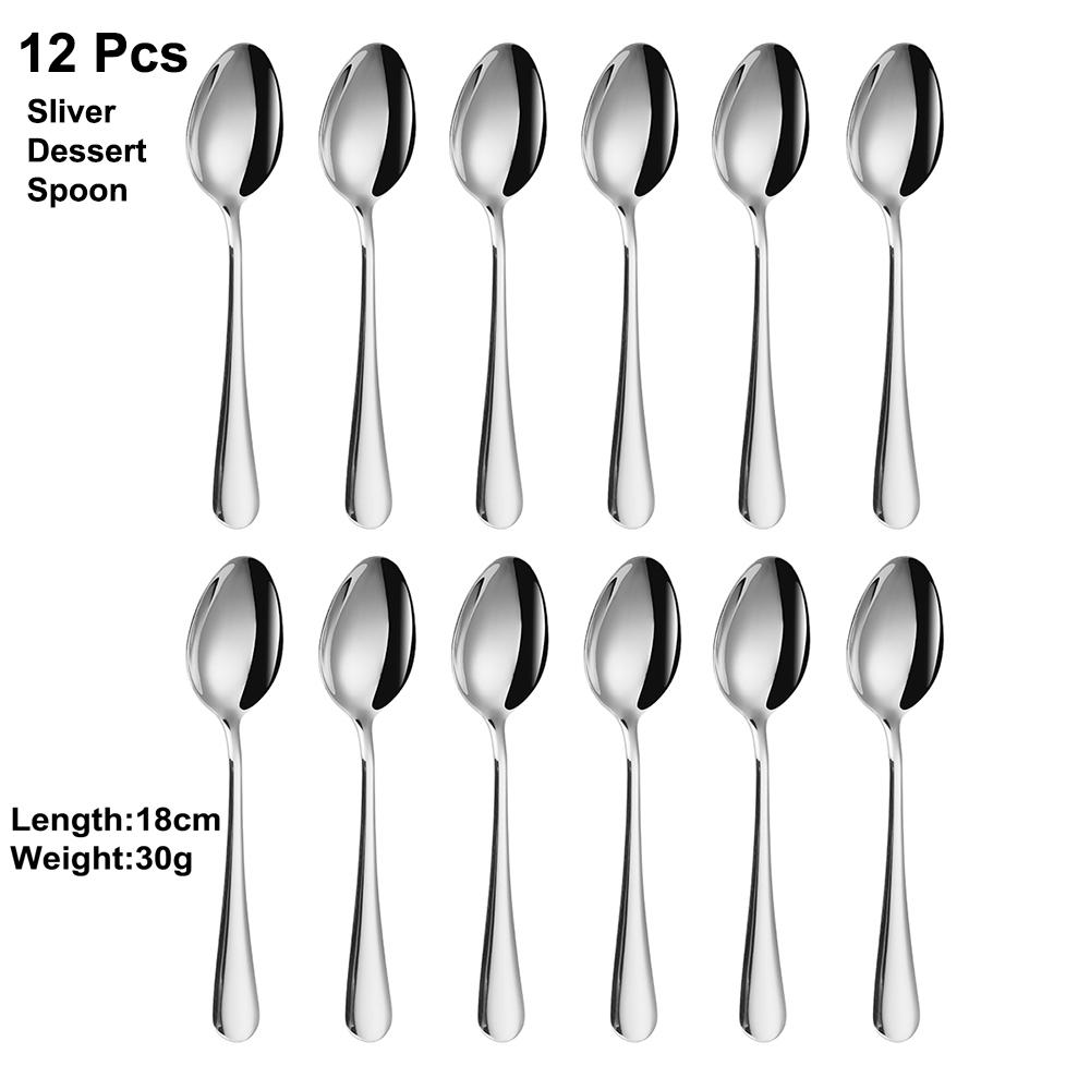 4/6/12Pcs Sliver Dessert Spoons Stainless Steel Gold Spoon Set Cake Snack Salad Spoon Mirror Black Thin Cutlery Simple Tableware