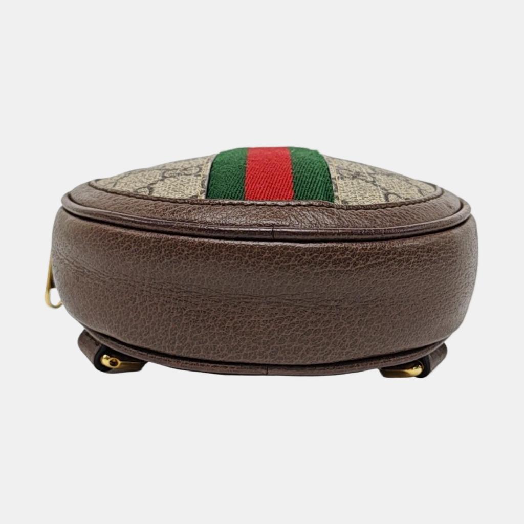 [Pre-Owned] Ophidia Logo Stripe Web Zipper Canvas And Leather Round Bag Backpack Mini - Very Good #FLR3NQ